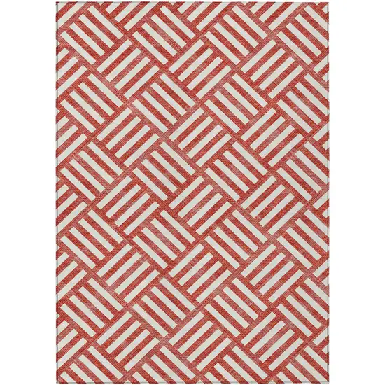 Red And Ivory Geometric Washable Indoor Outdoor Area Rug Photo 2