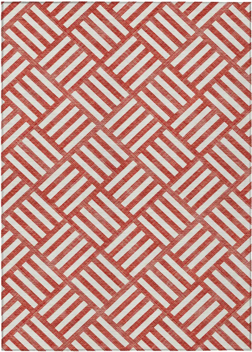 Red And Ivory Geometric Washable Indoor Outdoor Area Rug Photo 2