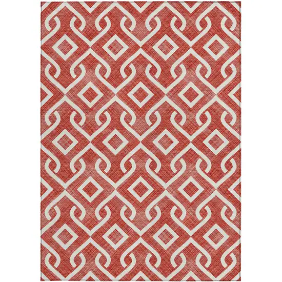 Red And Ivory Geometric Washable Indoor Outdoor Area Rug Photo 6