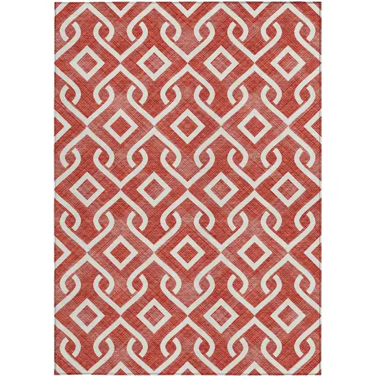 Red And Ivory Geometric Washable Indoor Outdoor Area Rug Photo 6