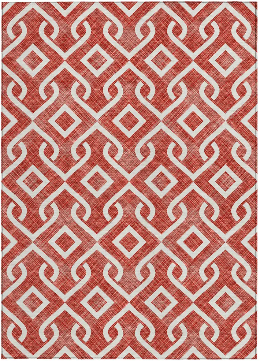 Red And Ivory Geometric Washable Indoor Outdoor Area Rug Photo 6