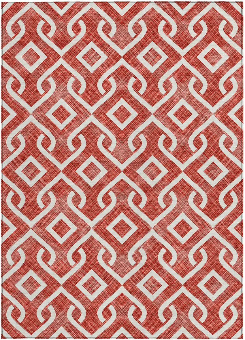 Red And Ivory Geometric Washable Indoor Outdoor Area Rug Photo 6