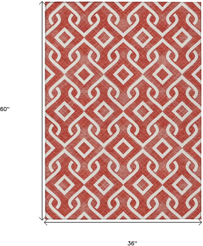 Red And Ivory Geometric Washable Indoor Outdoor Area Rug Photo 3