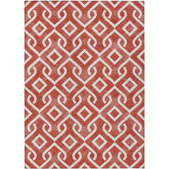 Red And Ivory Geometric Washable Indoor Outdoor Area Rug Photo 2