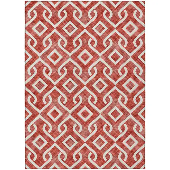Red And Ivory Geometric Washable Indoor Outdoor Area Rug Photo 2