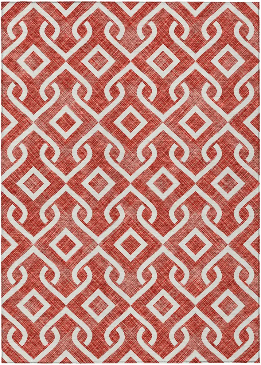 Red And Ivory Geometric Washable Indoor Outdoor Area Rug Photo 2