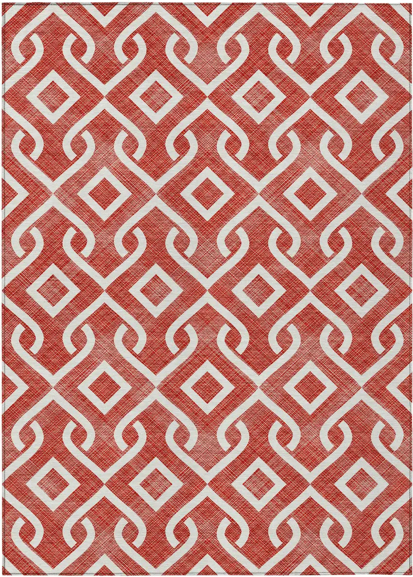 Red And Ivory Geometric Washable Indoor Outdoor Area Rug Photo 2