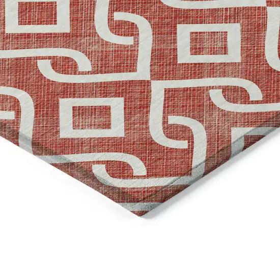 Red And Ivory Geometric Washable Indoor Outdoor Area Rug Photo 4