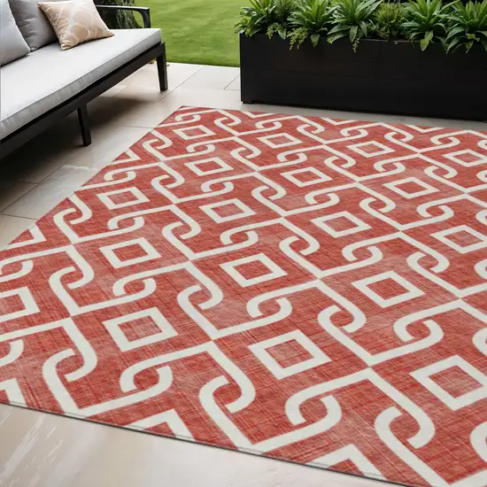 Red And Ivory Geometric Washable Indoor Outdoor Area Rug Photo 1
