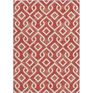 Photo of Red And Ivory Geometric Washable Indoor Outdoor Area Rug