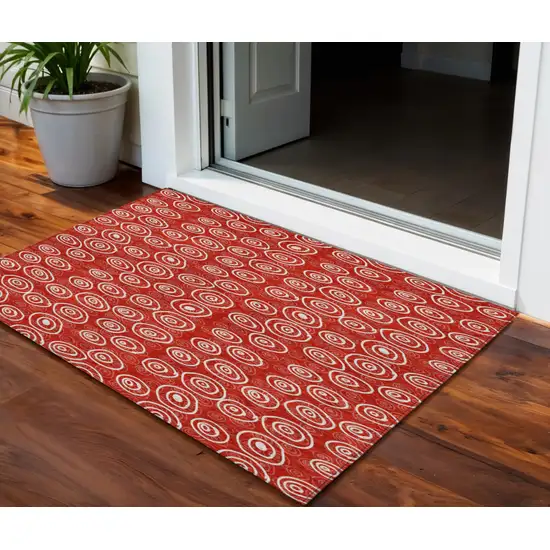 Red And Ivory Geometric Washable Indoor Outdoor Area Rug Photo 1