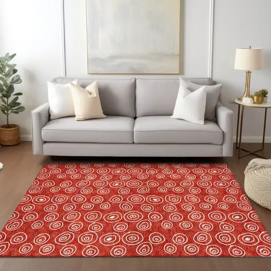 Red And Ivory Geometric Washable Indoor Outdoor Area Rug Photo 8