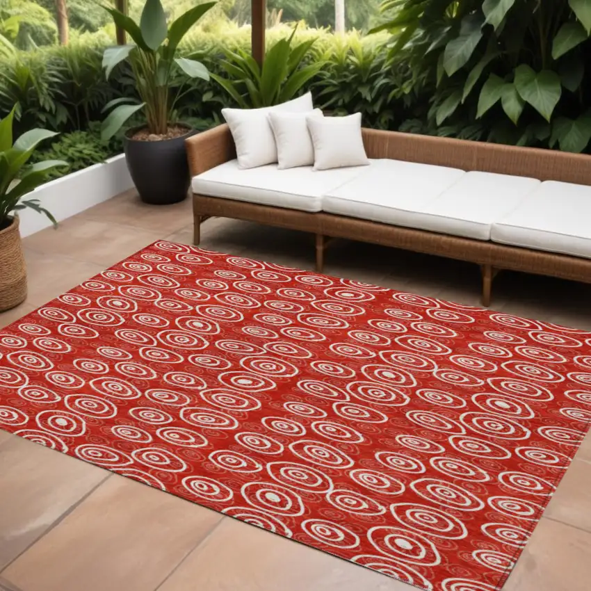 Red And Ivory Geometric Washable Indoor Outdoor Area Rug Photo 1