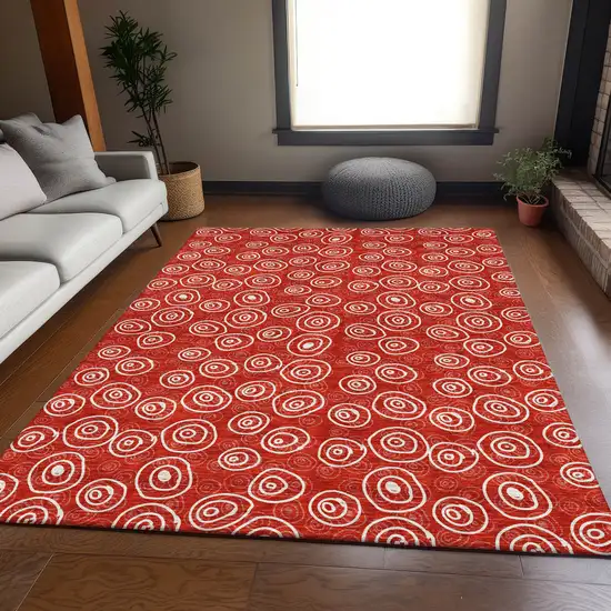 Red And Ivory Geometric Washable Indoor Outdoor Area Rug Photo 7