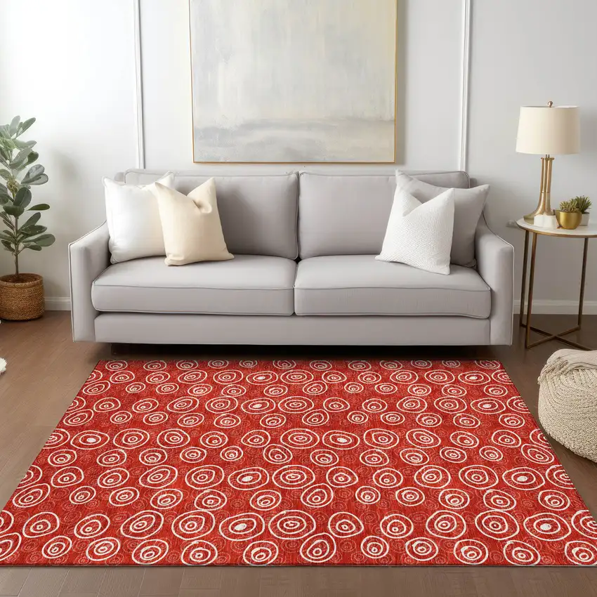 Red And Ivory Geometric Washable Indoor Outdoor Area Rug Photo 8
