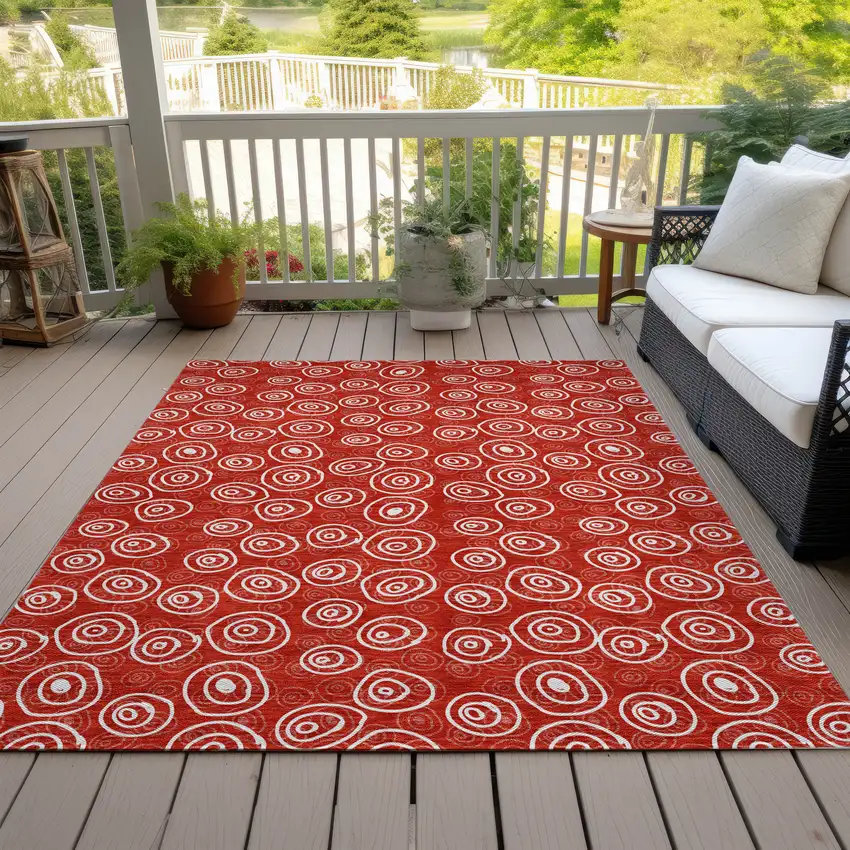 Red And Ivory Geometric Washable Indoor Outdoor Area Rug Photo 6