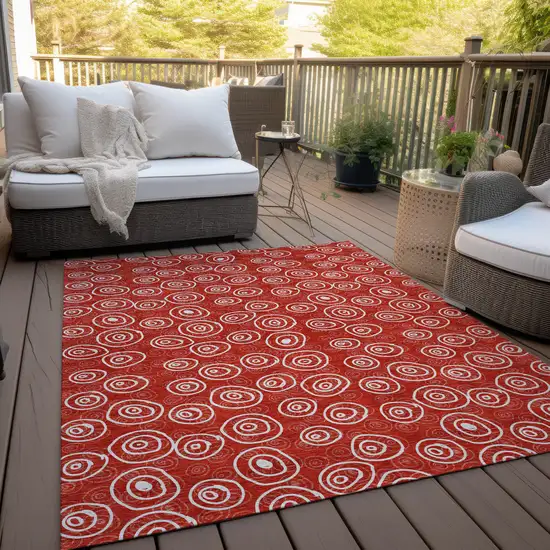 Red And Ivory Geometric Washable Indoor Outdoor Area Rug Photo 9