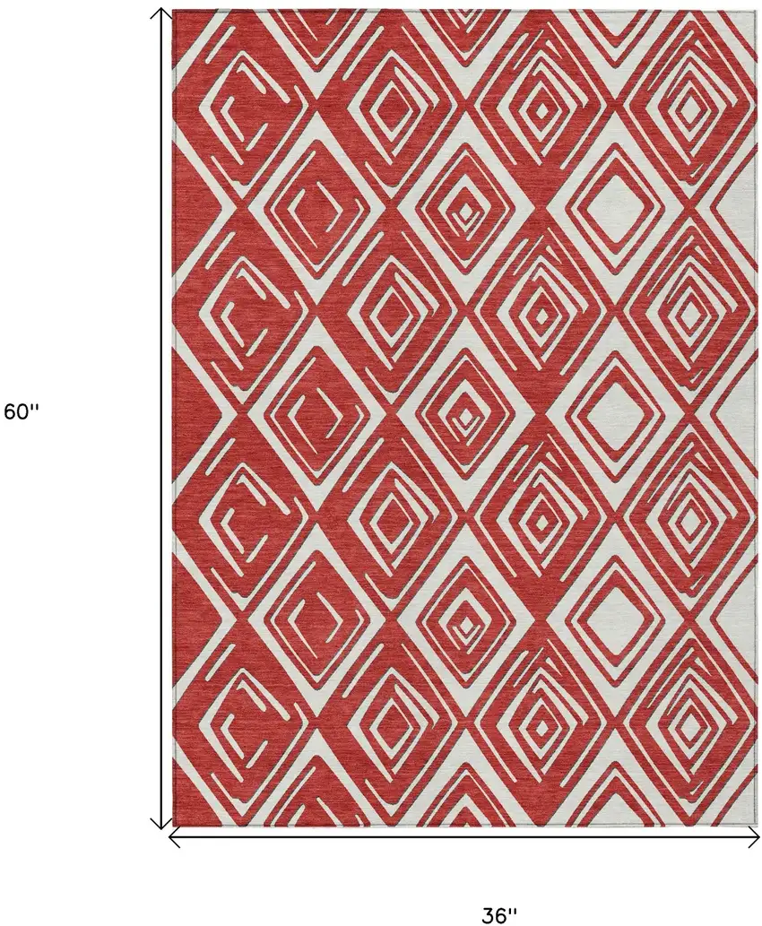 Red And Ivory Geometric Washable Indoor Outdoor Area Rug Photo 3