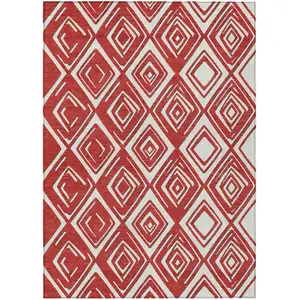 Photo of Red And Ivory Geometric Washable Indoor Outdoor Area Rug