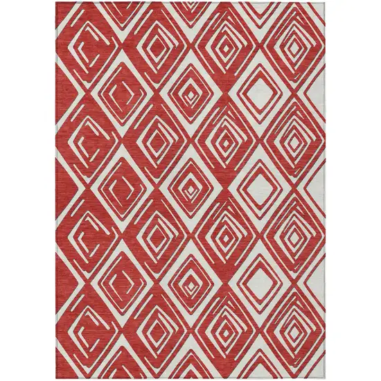 Red And Ivory Geometric Washable Indoor Outdoor Area Rug Photo 2