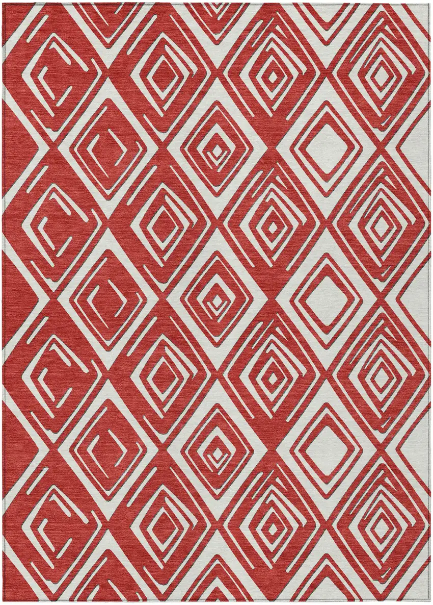 Red And Ivory Geometric Washable Indoor Outdoor Area Rug Photo 2