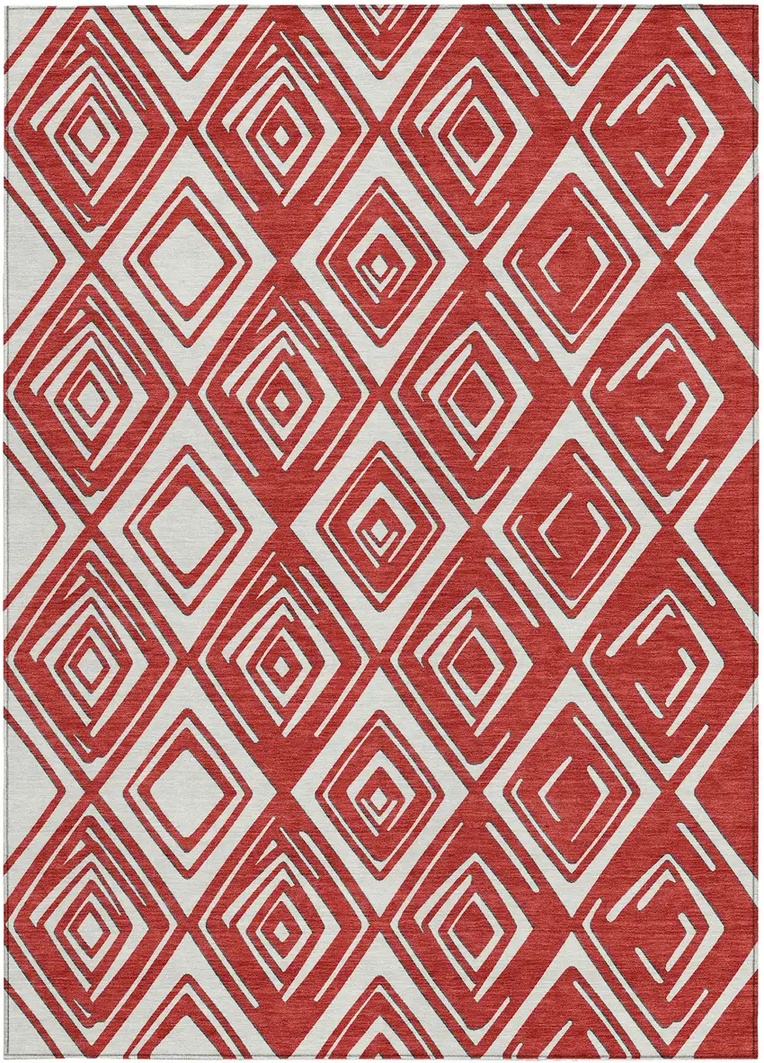Red And Ivory Geometric Washable Indoor Outdoor Area Rug Photo 7