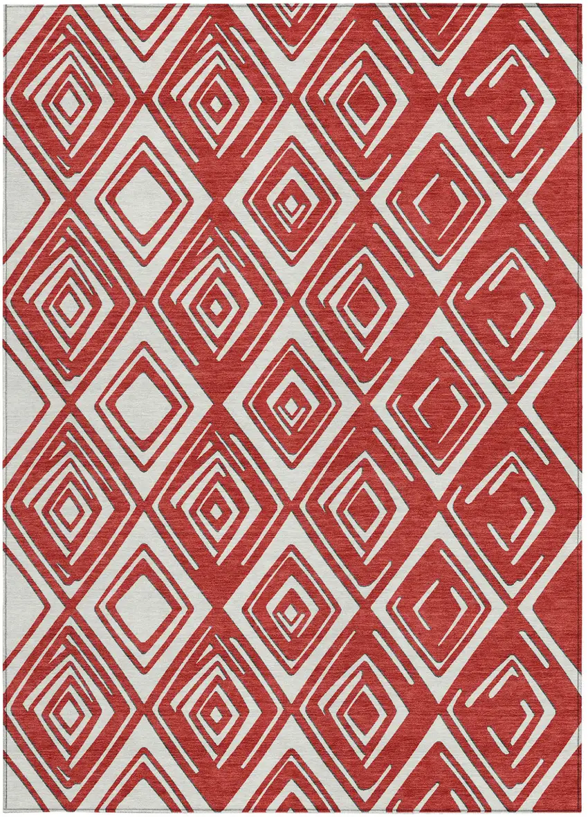 Red And Ivory Geometric Washable Indoor Outdoor Area Rug Photo 7