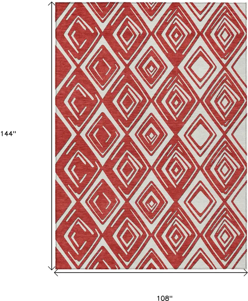 Red And Ivory Geometric Washable Indoor Outdoor Area Rug Photo 3