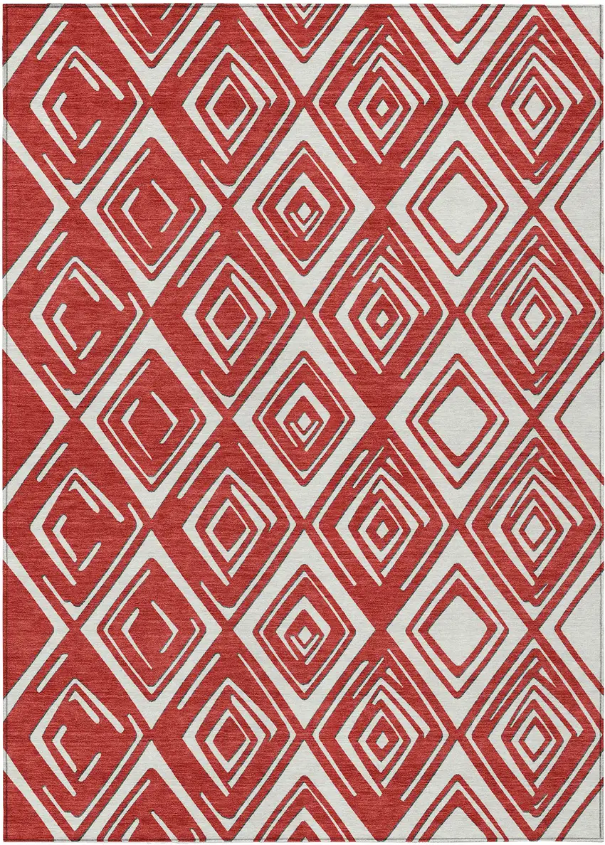 Red And Ivory Geometric Washable Indoor Outdoor Area Rug Photo 2
