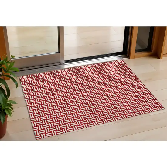 Red And Ivory Geometric Washable Indoor Outdoor Area Rug Photo 1