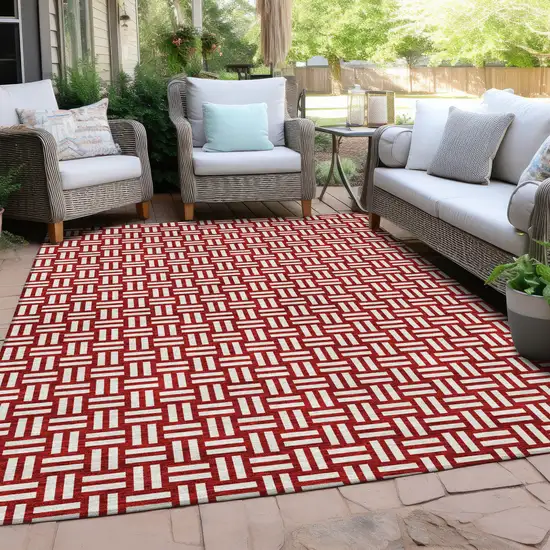 Red And Ivory Geometric Washable Indoor Outdoor Area Rug Photo 9