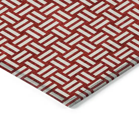 Red And Ivory Geometric Washable Indoor Outdoor Area Rug Photo 5