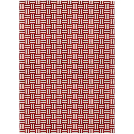 Red And Ivory Geometric Washable Indoor Outdoor Area Rug Photo 2