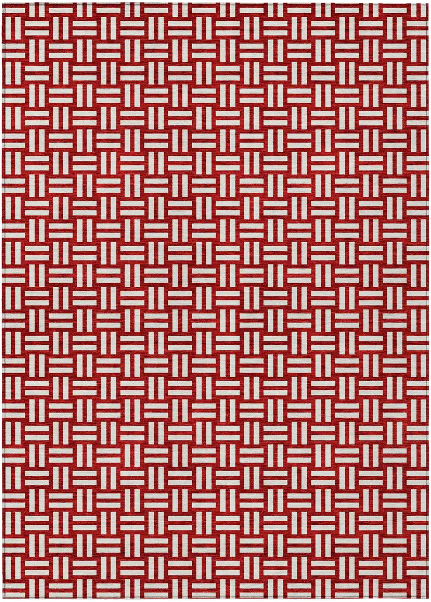 Red And Ivory Geometric Washable Indoor Outdoor Area Rug Photo 2