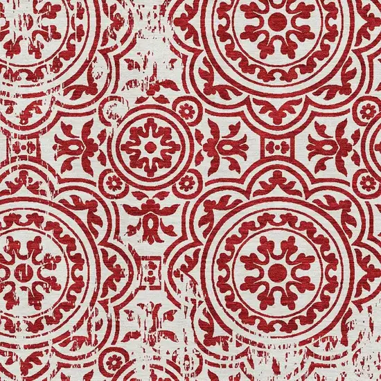 Red And Ivory Medallion Washable Area Rug With UV Protection Photo 3