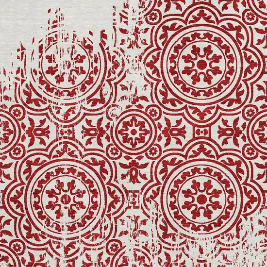 Red And Ivory Medallion Washable Area Rug With UV Protection Photo 4