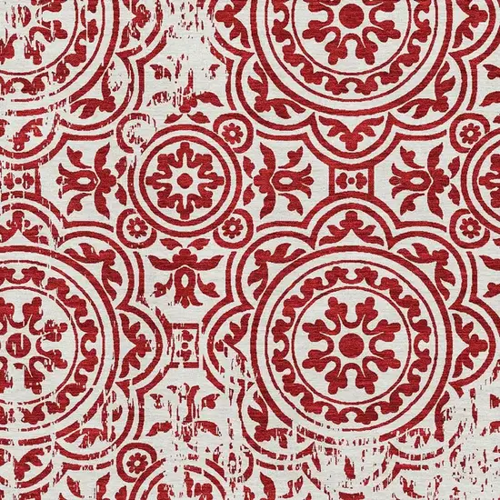 Red And Ivory Medallion Washable Area Rug With UV Protection Photo 3