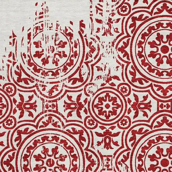 Red And Ivory Medallion Washable Area Rug With UV Protection Photo 3