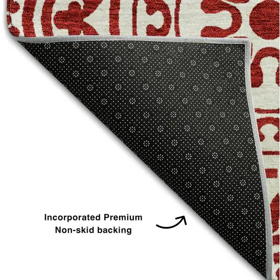 Red And Ivory Medallion Washable Area Rug With UV Protection Photo 7