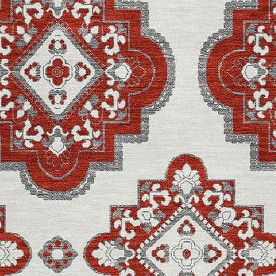 Red And Ivory Medallion Washable Area Rug With UV Protection Photo 3