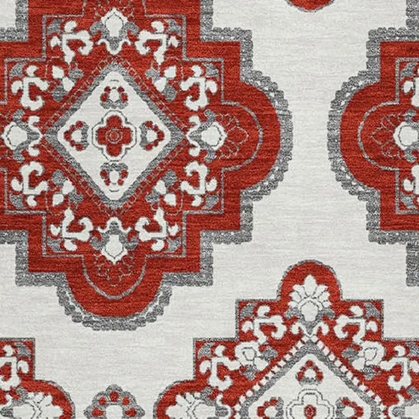 Red And Ivory Medallion Washable Area Rug With UV Protection Photo 3