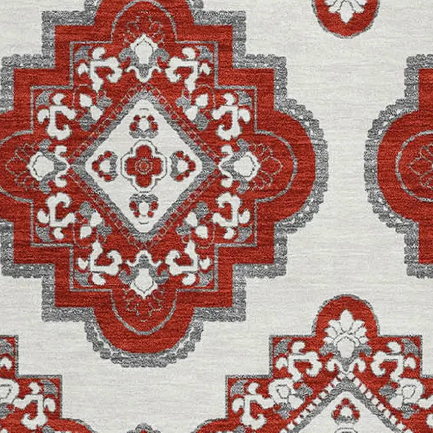 Red And Ivory Medallion Washable Area Rug With UV Protection Photo 3