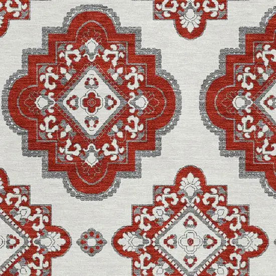 Red And Ivory Medallion Washable Area Rug With UV Protection Photo 4