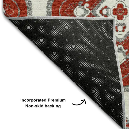 Red And Ivory Medallion Washable Area Rug With UV Protection Photo 7