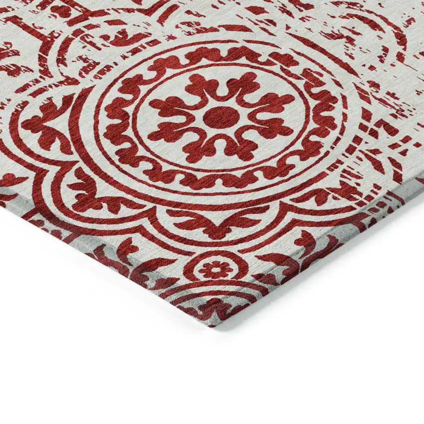 Red And Ivory Medallion Washable Indoor Outdoor Area Rug Photo 4