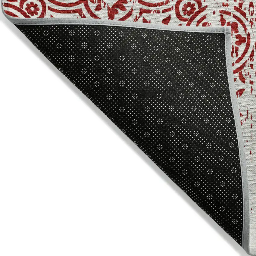 Red And Ivory Medallion Washable Indoor Outdoor Area Rug Photo 3