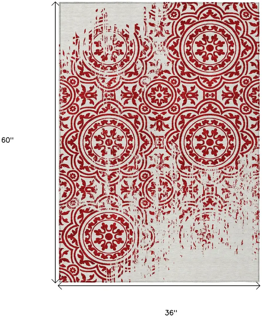 Red And Ivory Medallion Washable Indoor Outdoor Area Rug Photo 7
