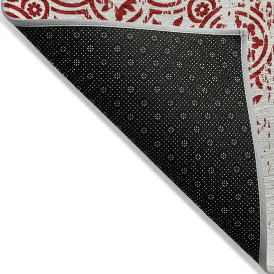 Red And Ivory Medallion Washable Indoor Outdoor Area Rug Photo 2