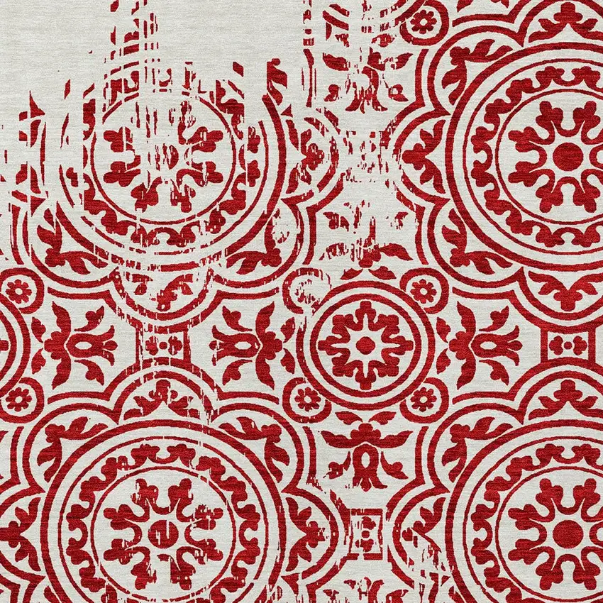 Red And Ivory Medallion Washable Indoor Outdoor Area Rug Photo 6