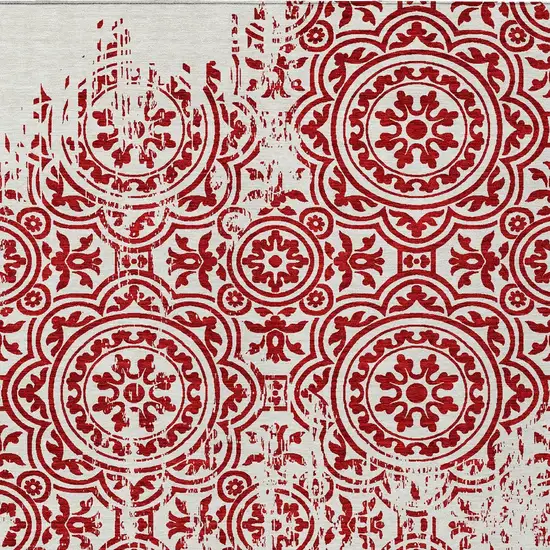 Red And Ivory Medallion Washable Indoor Outdoor Area Rug Photo 7